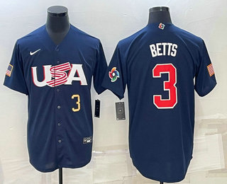Mens USA Baseball #3 Mookie Betts Number 2023 Navy World Baseball Classic Stitched Jersey->2023 world baseball classic->MLB Jersey